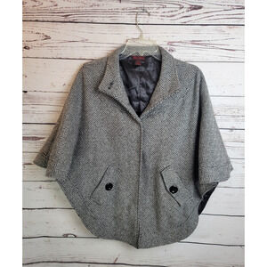 Black Lipstick Herringbone Snap Front Poncho Cape Jacket Women's Size S/M